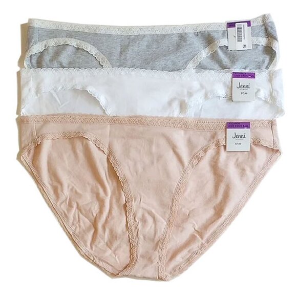 Jenni Other - NWT 3 Pack Macy's Jenni Bikini Panties XXL 95% Cotton White Gray Beige